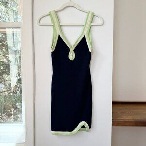 New Free People FP Beach Blair Knit Mini Dress White Navy Green XS